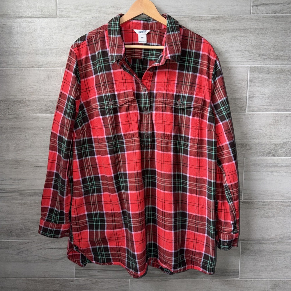 Duluth Trading Co. Free Swingin' Plaid Flannel Tunic Woman's XXL Popover Pockets